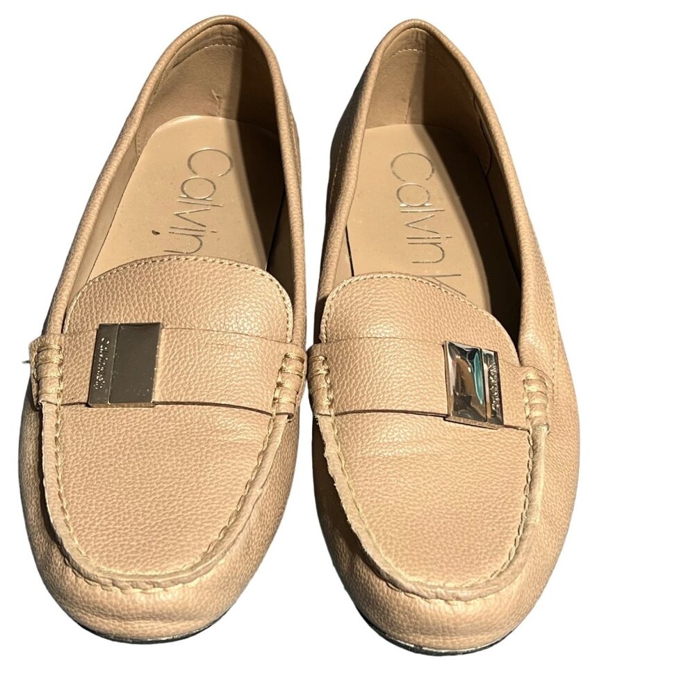 Calvin Klein Women's Lisa Loafers Size 8.5 Taupe Leather Slip-On Shoes